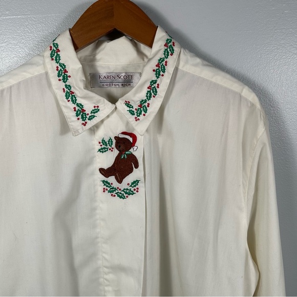 Karen Scott Vintage Cream Teddy Bear Holiday Button-Down Shirt NWT Size XL - Picture 14 of 17